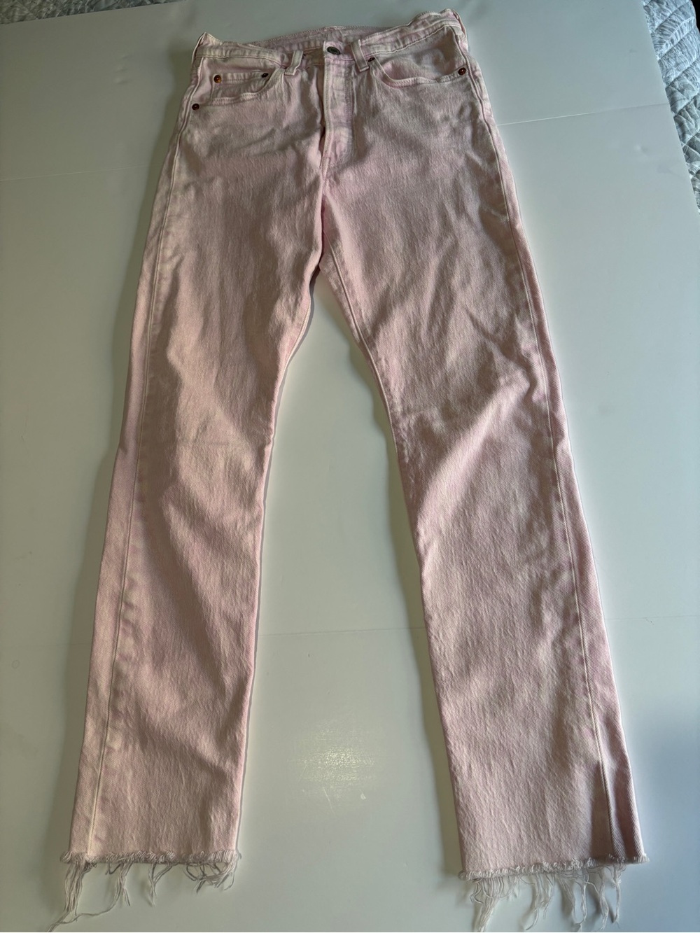 Levi's 501 Skinny Light Pink Button Fly Raw Hem Jeans - W27 L30